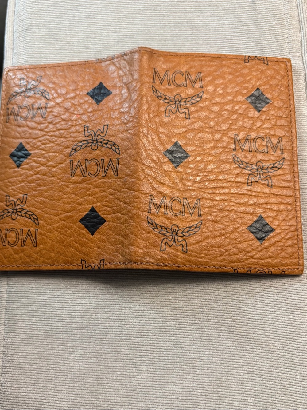 MCM Cognac Logo-Print Leather Card & Key Holder